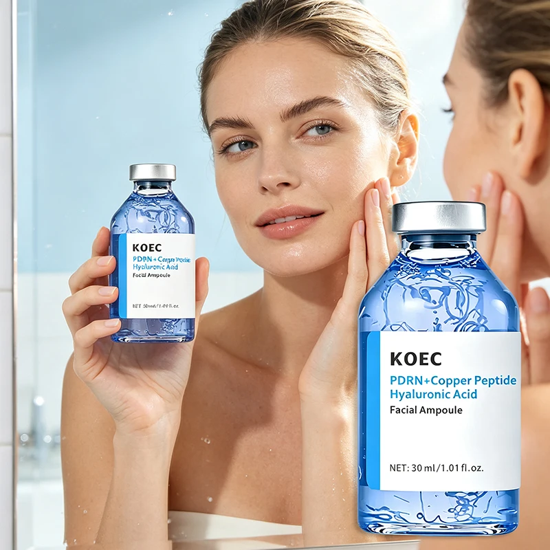 KOEC Сыворотка для лица с голубым медным пептидом, PDRN, гиалуроновой кислотой и шелковым экстрактом, увлажняющая, успокаивающая, питательная, для ухода за кожей.