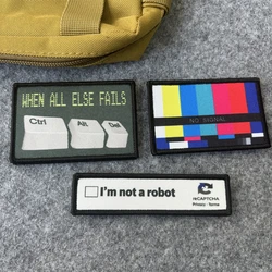 I'M Not A Robot Tactical Patch Funny TV Channel No Signal Printed Chevron Hook&Loop Emblem Ctrl+ Morale Badge Backpack Stickers
