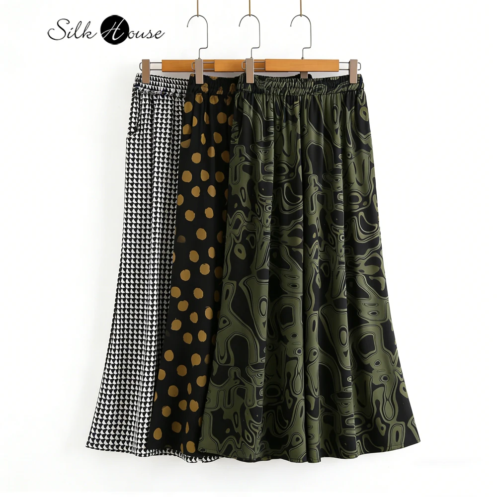 

Plus Size 2026 Women's Fashion Autumn Clothing Retro 93% Natural Mulberry Silk Elastic Double Qiao Satin Printed Wide Leg Pants