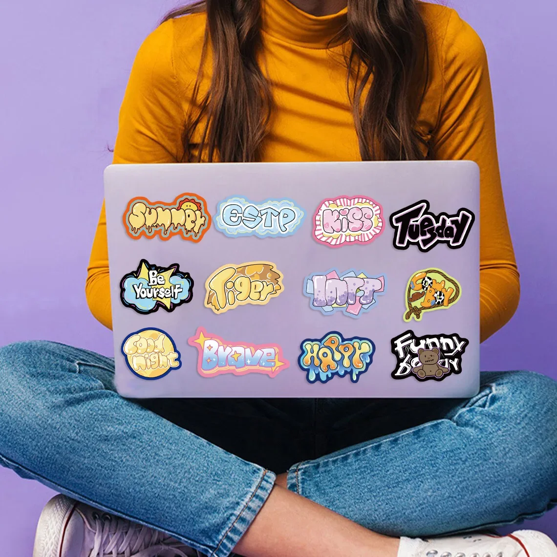 50pcs Ins Style Cartoon Graffiti Text Stickers To Decorate Guitar Laptop Suitcase DIY Waterproof Party Stickers