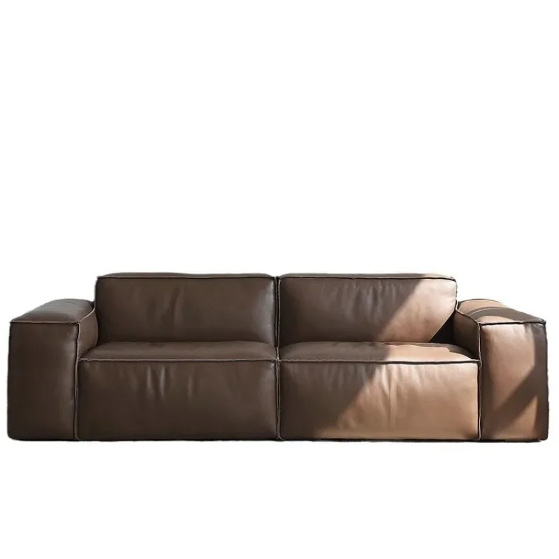 

Italian minimalist retro medieval full leather sofa first layer cowhide tofu square sofa