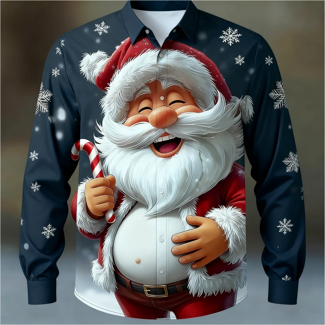

Funny Santa Claus Printed Shirts For Men Trend Street Men's Clothing Fashion Christmas Party Long Sleeve Shirt Daily Casual Tops
