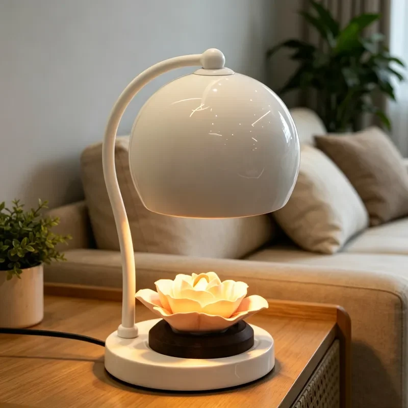 Vintage Style Wax Warmer Lamp Soft Glow Aromatherapy Diffuser for Bedroom Bedside Decor Creative Desktop Flower Design Night