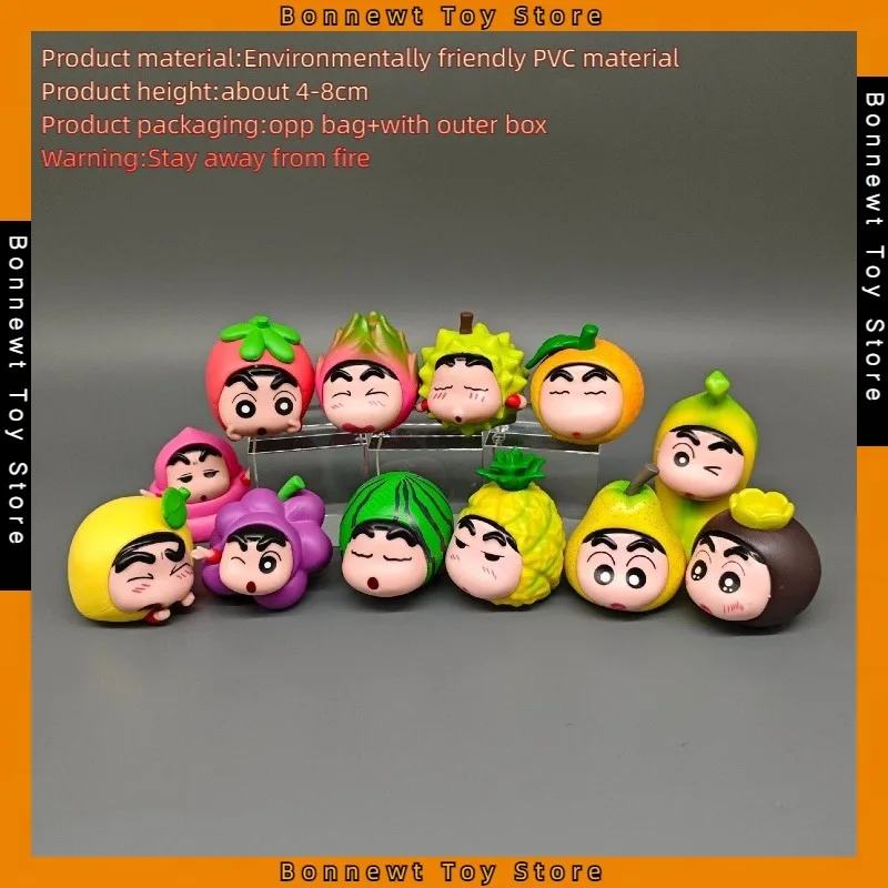 

6 Types/set Fruit Creative Crayon Shin-chan Q version dolls hand models desktop decorations in stock wholesale