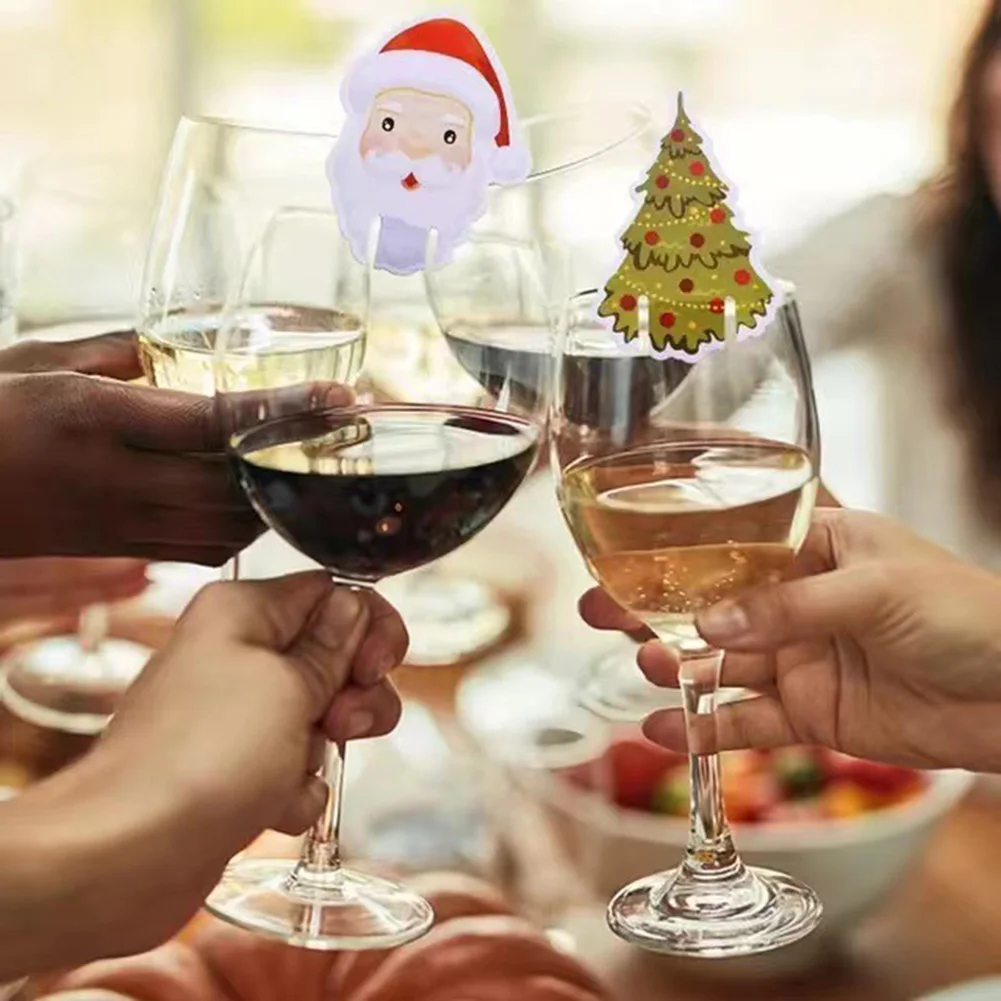 20pcs Christmas Wine Glass Card Red Wine Glass Deer Insert Card  2025 New Year Holiday Home Ornament Christmas Decorations