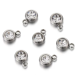 20pcs 6mm Stainless Steel Rhinestone Charms Pendants
