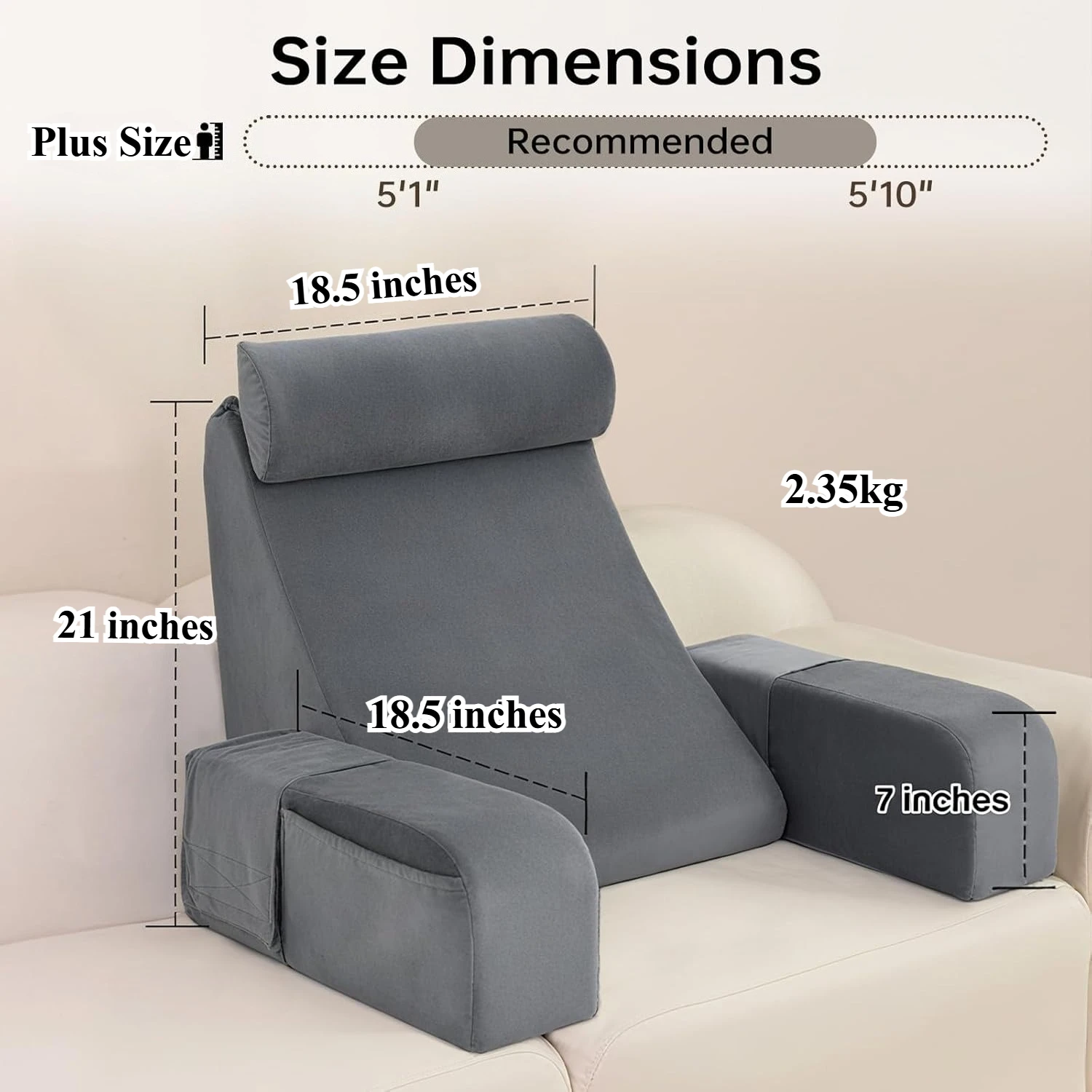 Plus Size Reading Pillow for Sitting in Bed Adult Back Support Pillow with Removable Cover Easy Clean Backrest Cushion for Beds