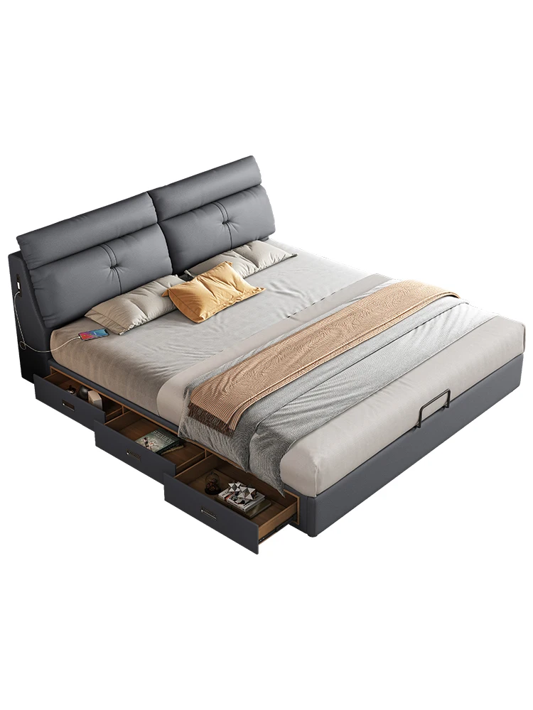 

Master Bedroom Leather Bed Modern Simple Double King 1.8m Multi functional Storage