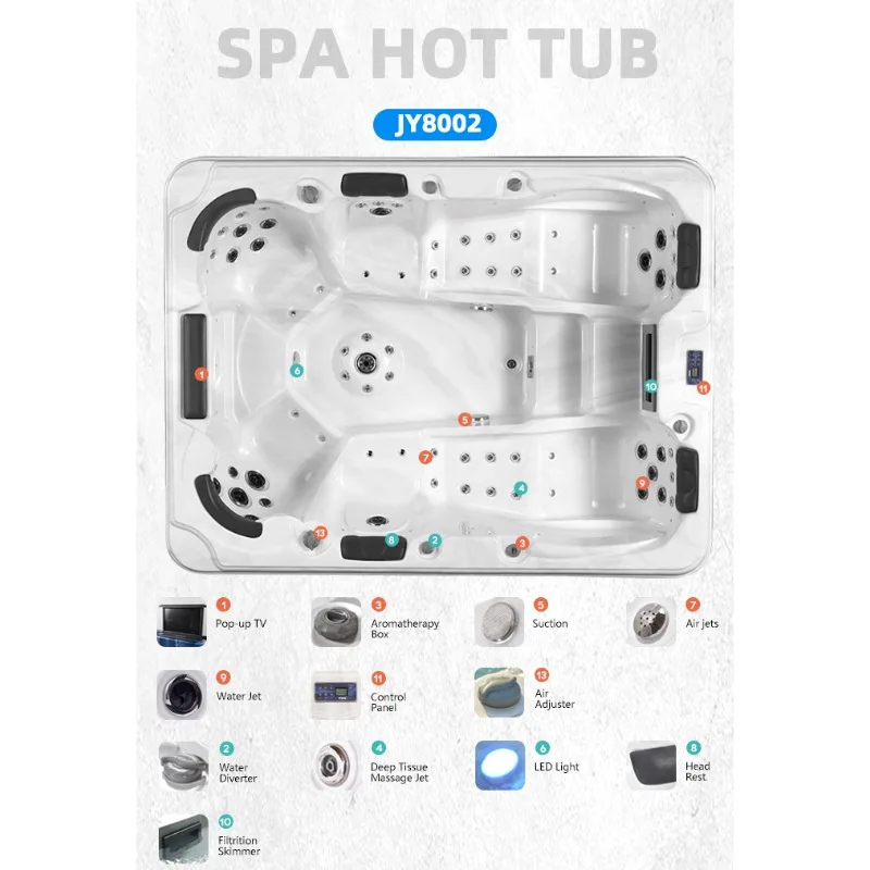Modern Outdoor Spa 6 Persons Acrylic Swim Spa with 68 Jets Whirlpool Hot Tub for Hotel Use