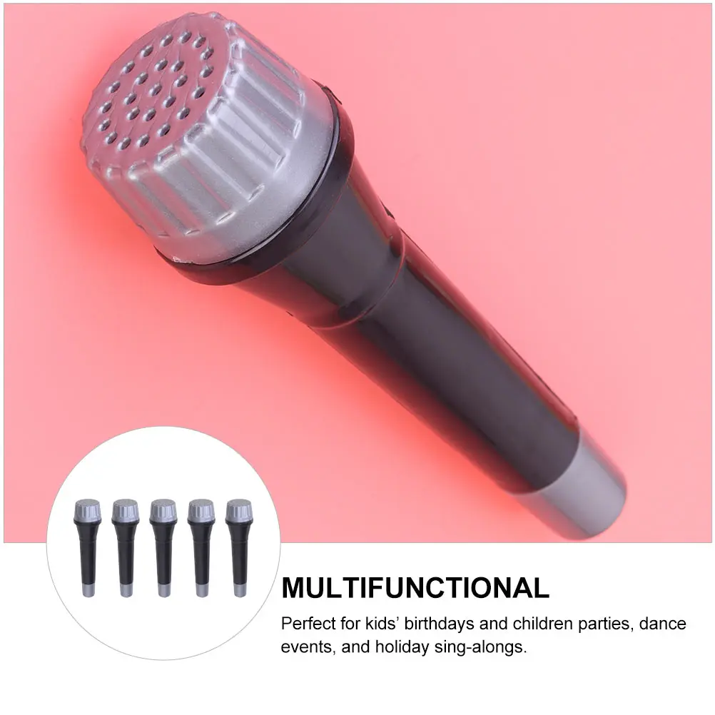 5 Pcs Kids Microphone Toy Realistic Simulation Pretend Play Toddler Karaoke Prop Black Musical Instrument Educational Toy