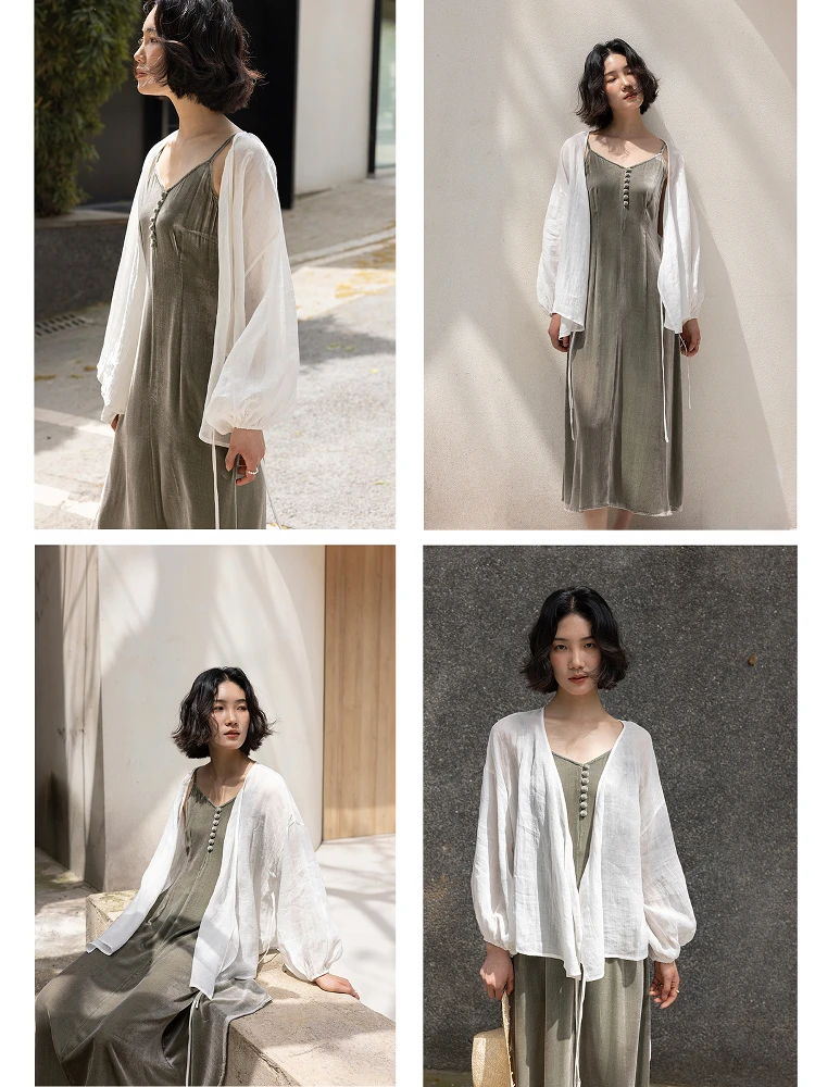 

New 2025 Chinese Sle Thin Silk Women's Cardigan Spring Outfit Commute Sun Protection Coat with Belt V-Ne Long Sl...