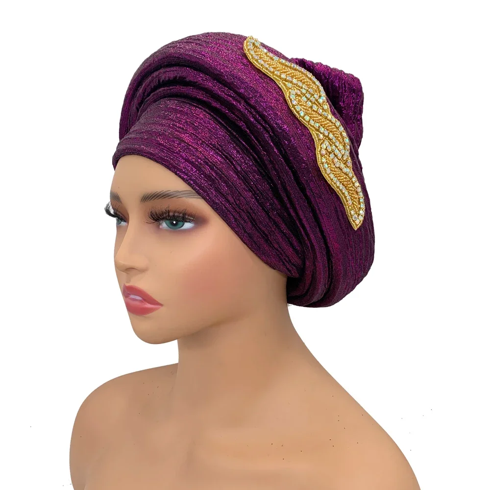 Shining African Headtie Turban Cap Women\'s Autogele Nigeria Wedding Party Headgear Headpiece Female Head WrapsTurbante Mujer