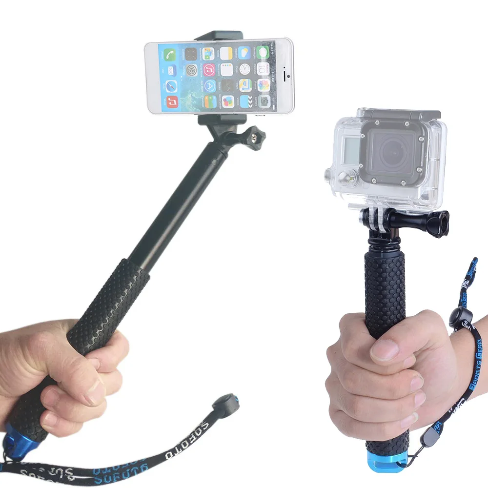 Aluminum Alloy Monopod Selfie Stick Rod Stands with Clip Holder Lanyard for Gopro Hero 12 11 10 9 SJcam Insta 360 Cameras Phones