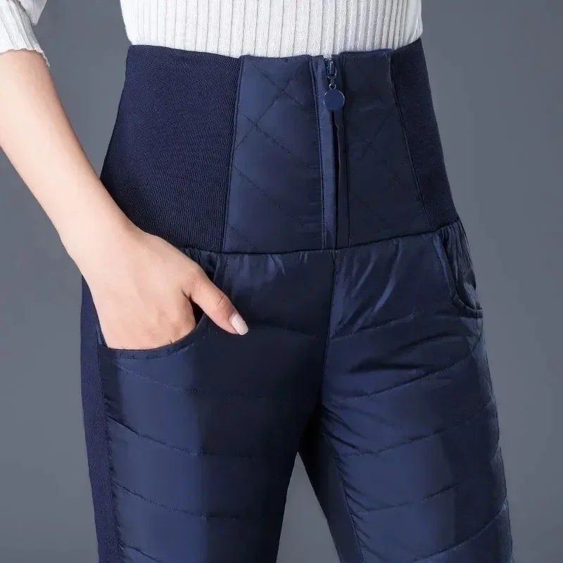 Pop Women's Winter Cotton Pants High Waist Thicken Windproof Warm Down Casual Pants New Slim Pencil Pants Nine-point Pantalones