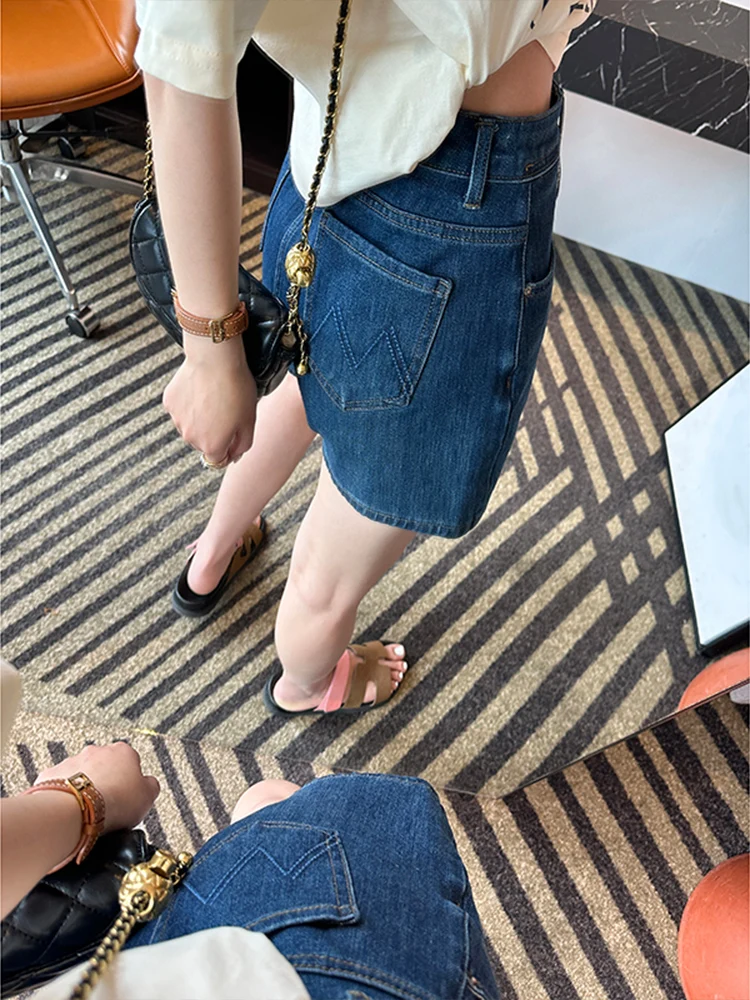 

Эластичные джинсы с высокой талией и широкими штанинами для женщин, летние, из хлопка и полиэстера, устойчивые к сминанию, с эффектом похудения, шорты-хотпэнты