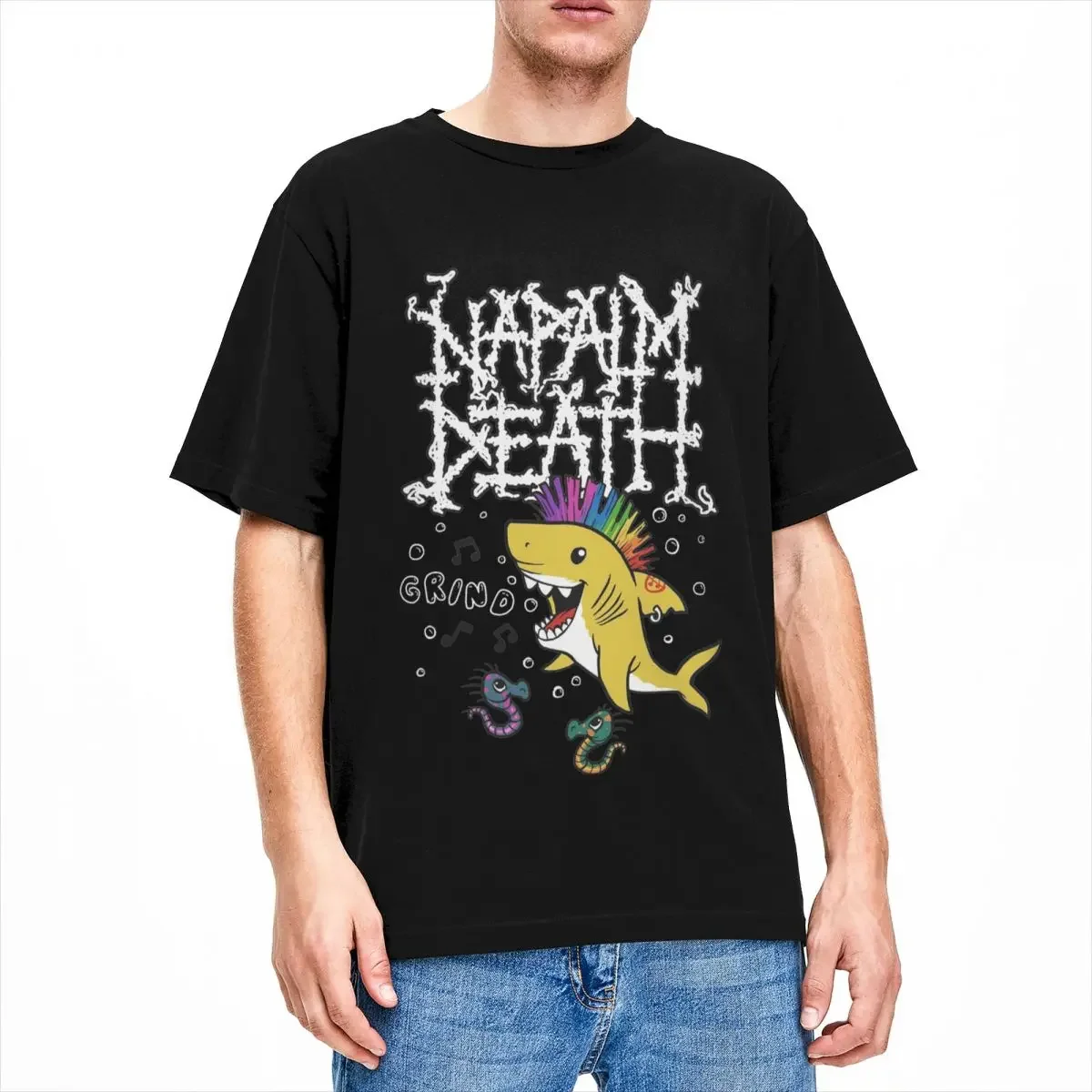 

Футболки Napalm Death Punk Shark для мужчин и женщин, хлопковые тенниски с круглым вырезом и короткими рукавами, одежда в подарок на Рождество