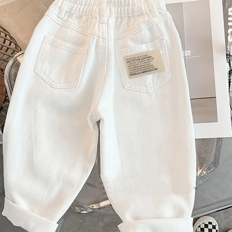 ربيع الخريف تنوعا موضة الدنيم السراويل للبنين بنات 1-10 سنوات للجنسين الاطفال الجينز الأبيض 2025 جديد الكورية بناطيل أطفال #2