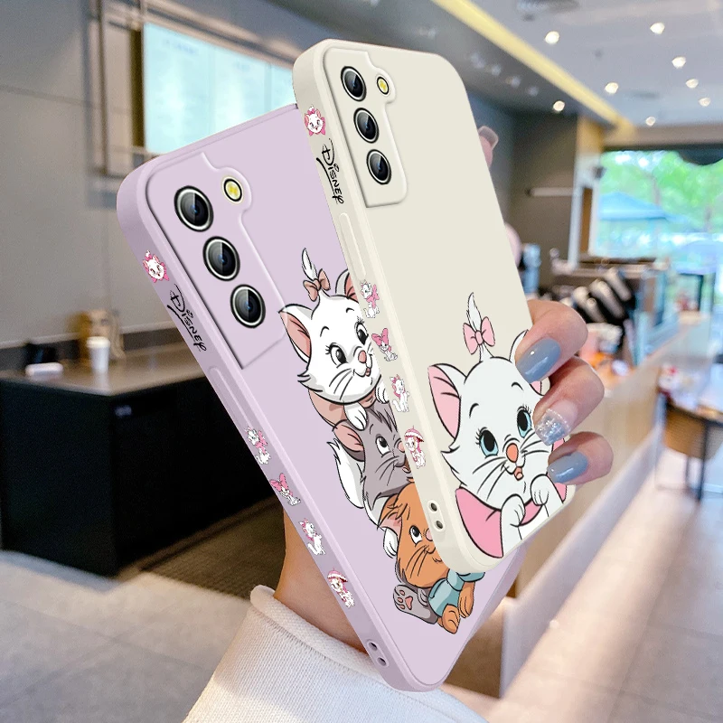 Disney Marie Cat Cute Phone Case For Samsung Galaxy S24 S23 S22 S21 S20 Pro FE Plus Ultra Liquid Left Rope Cover - náhled 3