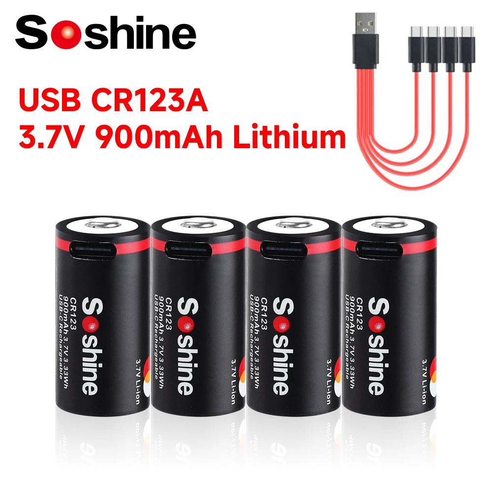 Soshine USB 3.7V Li-ion Battery 900mAh CR123 Lithium Battery 16340 Rechargeable Battery for Night Vision Smoke Alarm Flashlight