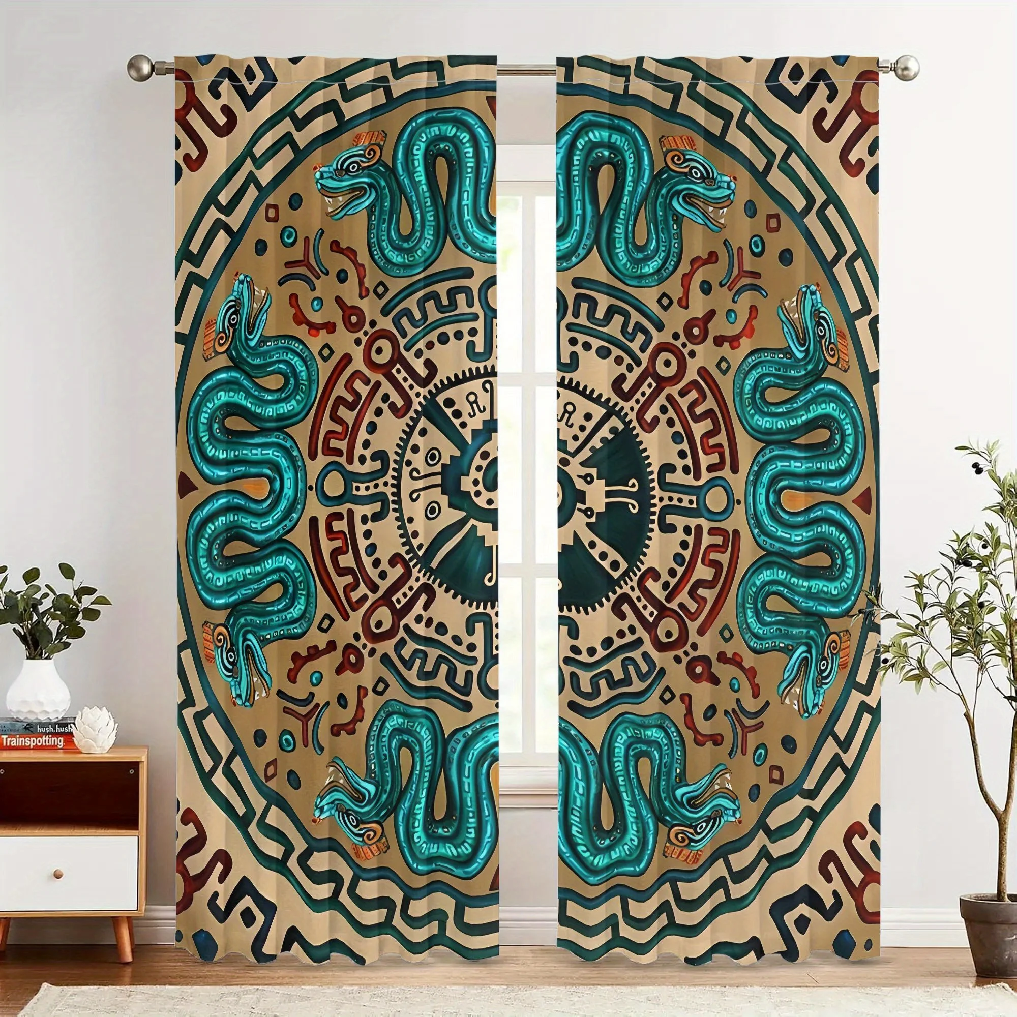 Double-headed snake-patterned curtains, pole-mounted installation. Suitable for living rooms, bedrooms, dining rooms and hotels.