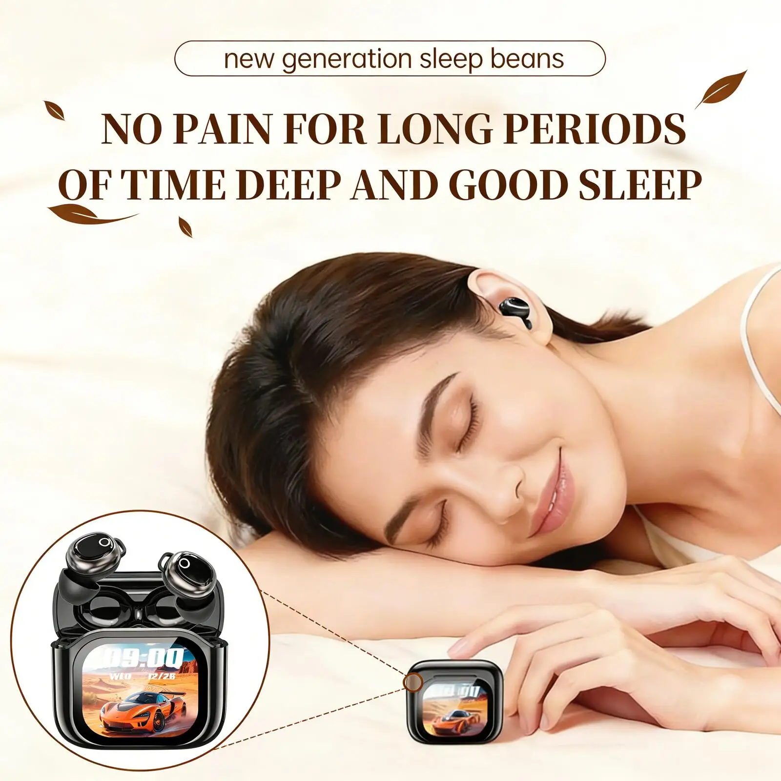 

Invisible Mini Sleep Bluetooth Wireless Earphones Full-Color Touchscreen AI Translation Noise Reduction Ideal for Music Relax