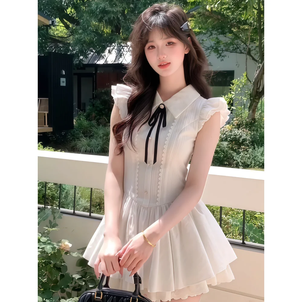 Sweet And Spicy A-Line Puffy Skirt Dress Women's Summer  Dress School Uniform Style First Love White Dress City Walk