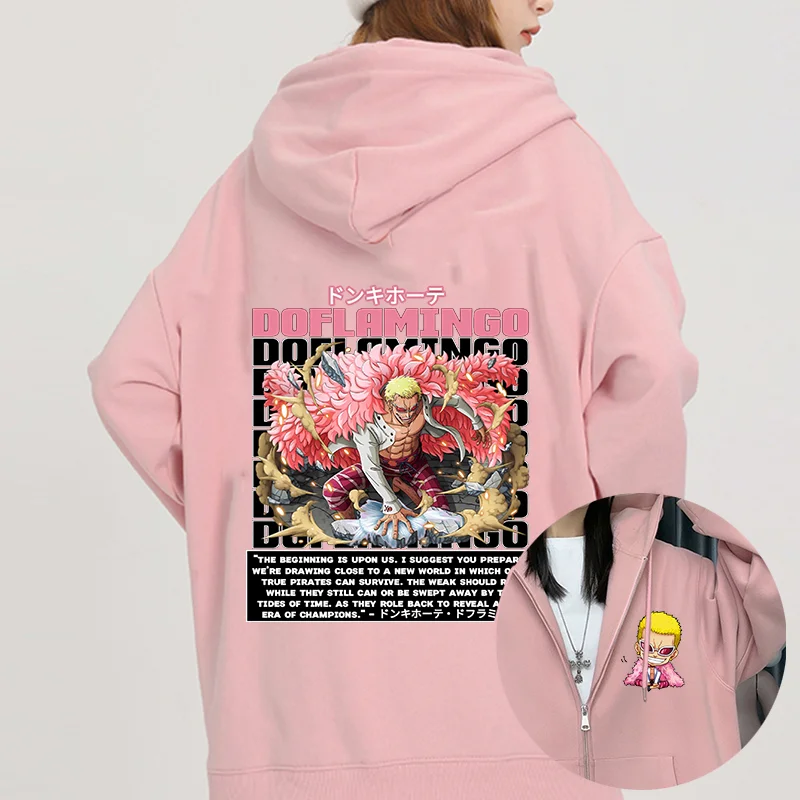 Sweats à capuche Anime One Piece pour hommes et femmes, pull décontracté Doflamingo, vêtements de jeu de rôle, automne et hiver, sweats à capuche de rue