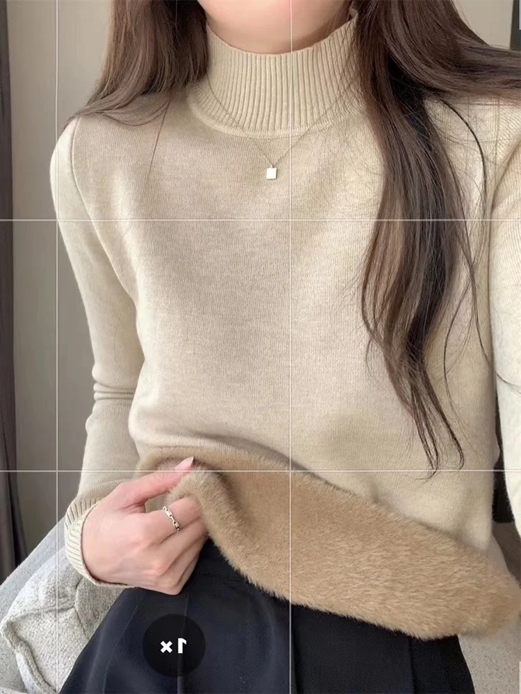 

Женский вязаный свитер Thiened Fce, осень-зима, теплый базовый слой с высоким воротником и капюшоном, Inteated Fce Crew Ne Top