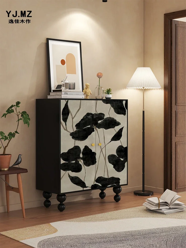 Cream Style Solid Wood Shoe Cabinet Household Entrance Cabinet Living Room Integrated Storage  Bedroom Shoe Cabinet