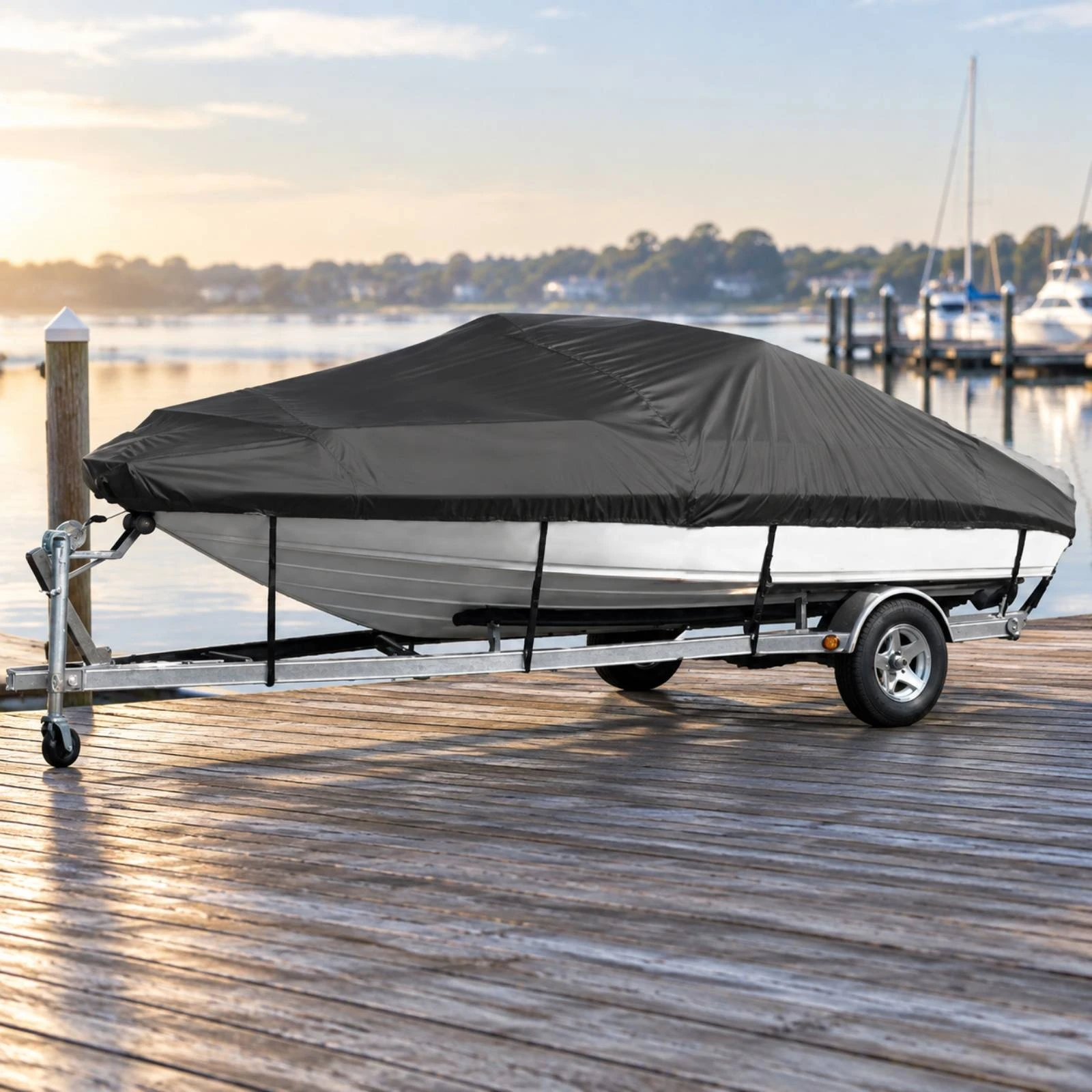 420D Oxford Material Boat Cover Protection Silver-Coated Oxford Boat Cover Fitted for Marina Storage, Driveway Parking