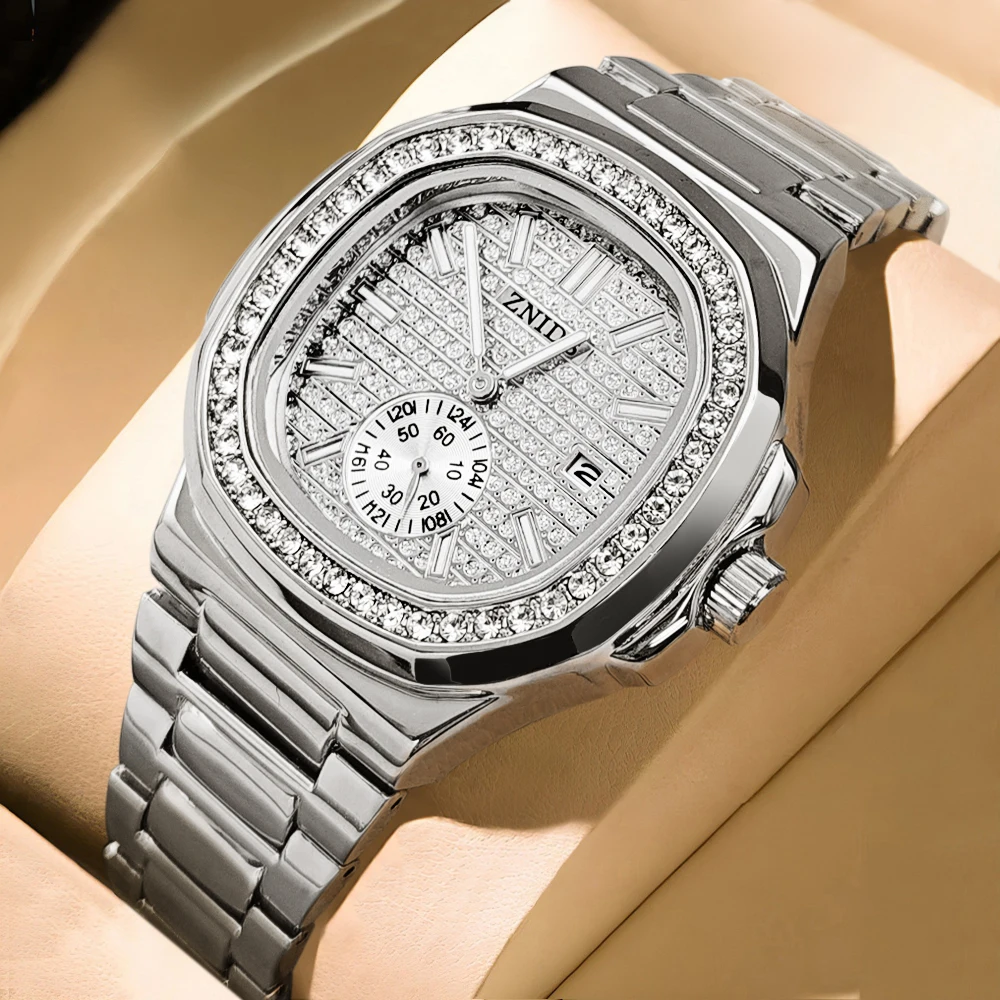 ساعة رجالية مربعة كاجوال من سلسلة نوتيلوس ماسية كاملة الراقية، عصرية، بسيطة، فريدة من نوعها، رائعة، متعددة الاستخدامات، أنيقة، على طراز الشارع، مقاومة للماء، تقويم، ساعة يد رجالية عصرية