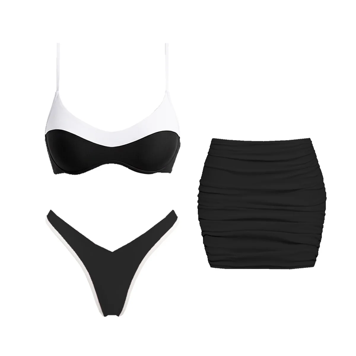 Push Up 3Pcs Sexy Bikini Set Women Swimsuit Patchwork Swimwear Bandeau Biquini Female High Cut Swim Suit Bathingsuit Beachwear
