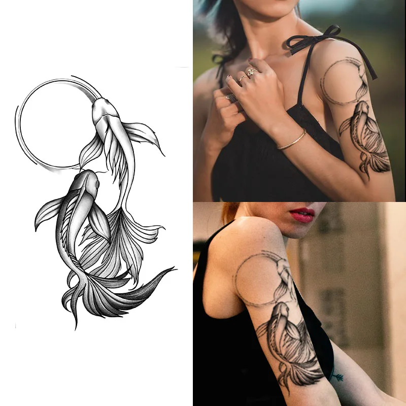 Lasting 15 Days Temporary Tattoo Sticker Waterproof Non-Reflective Pisces Playing Beads Pattern Sticker Body Art Fake Tattoo