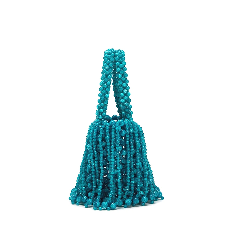 Korean Beaded Tote Bag For Women 2026 New Handmade Acrylic Bead Woven Fringe Handbags Summer Casual Beach Shoulder Bags - view 4