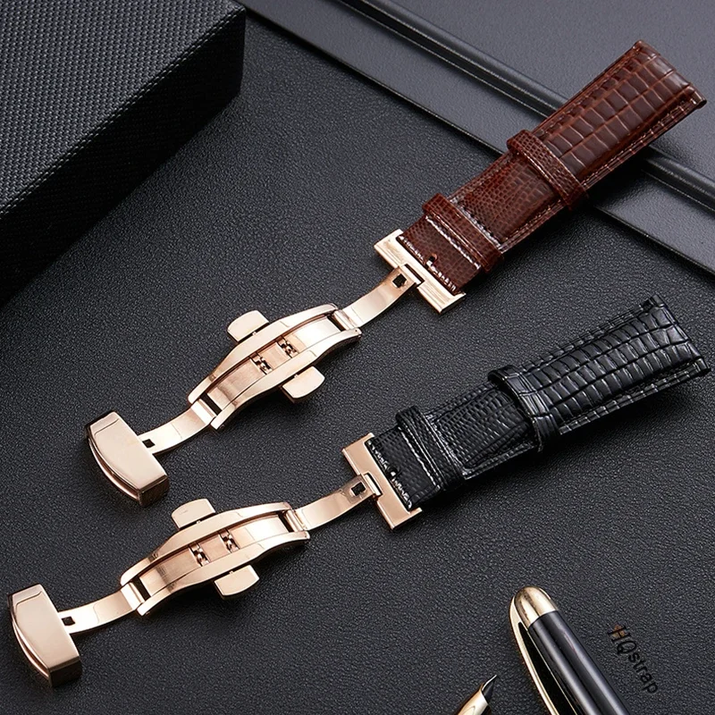 Crocodile Pattern Leather Watch Band 18mm 20mm 22mm 24mm Butterfly Buckle Wristband Man Female Strap Bracelet Belt