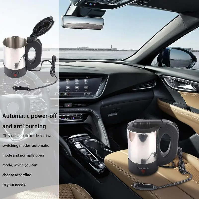 Car Electric Kettle 12V/24V 500ml Car Truck Heating Cup Automatic Shut off Coffee Mug Water Bottle Stainless Steel Water Heater