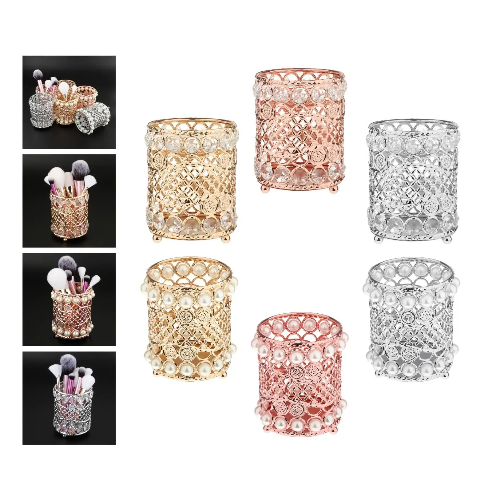 Crystal Holder Storage Organizer for Women Make Up Small Pencil Holders with Large Crystal Beads Decoration