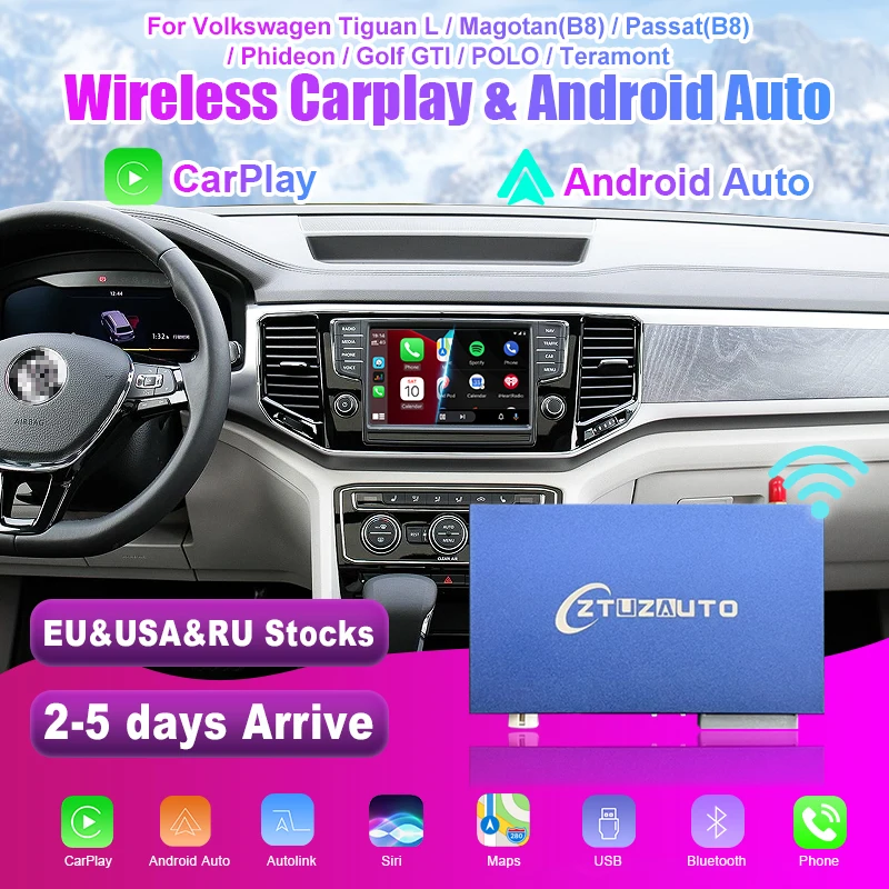 

Wireless CarPlay Android Auto for Volkswagen VW Polo Golf Touareg Tiguan Teramont Passat 2014-2019 Module Box Video Interface