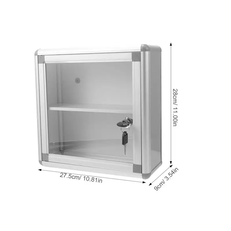 1pc Custodia medica in lega di alluminio Custodia per medicinali con serratura Armadietto per medicinali per montaggio a parete Uso domestico Scatola per medicinali di primo soccorso 28x27,5x11 cm