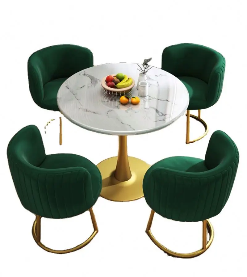 

Modern Custom Milk Shop Cafe Shop Gold Wroght Metal Iron High Marble bar Table Business Reception Tables and Chairs