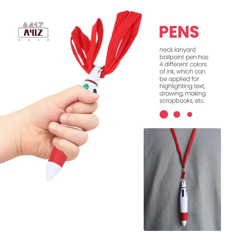 

A41Z-15 Pcs Retractable Pens On Lanyard Neck Pens In A Rope Shuttle Pen 4 Color Ink Ballpoint Pen With Chain For School Home