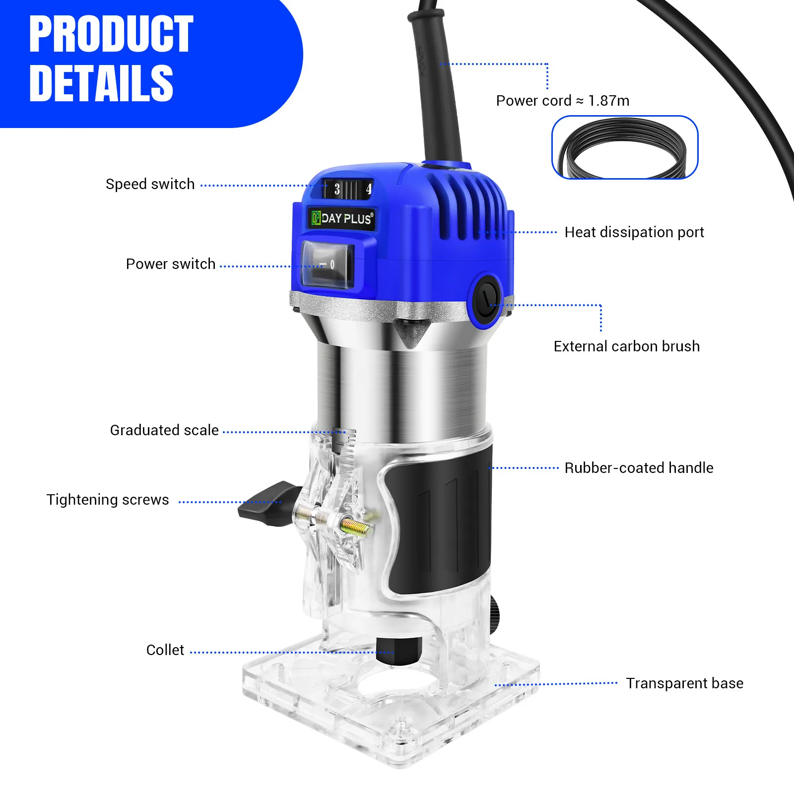 1/4 "آلة توجيه الخشب النجارة الكهربائية المتقلب الخشب نحت طحن أدوات القطع نجار أدوات كهربائية 2000 واط 6 سرعة #4