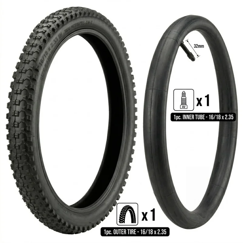 Conjunto de Pneu e Câmara de Ar para Bicicleta 20 16 18 Polegadas 20x2.35 16x2.35 18x2.35, Pneu Externo e Câmara de Ar com Válvula AV de 32mm para BMX, Bicicleta Dobrável e E-bike