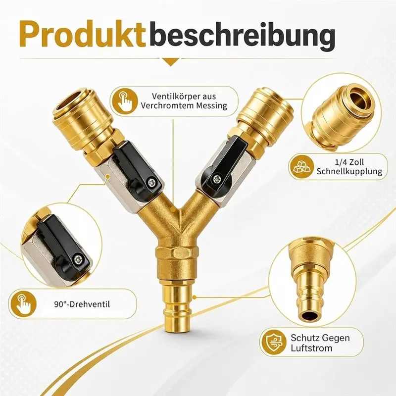 AB42-NW7.2 1/4 Inch 2-Way Compressed Air Distributor Featuring 1/4 Inch Brass Shut-Off Valves