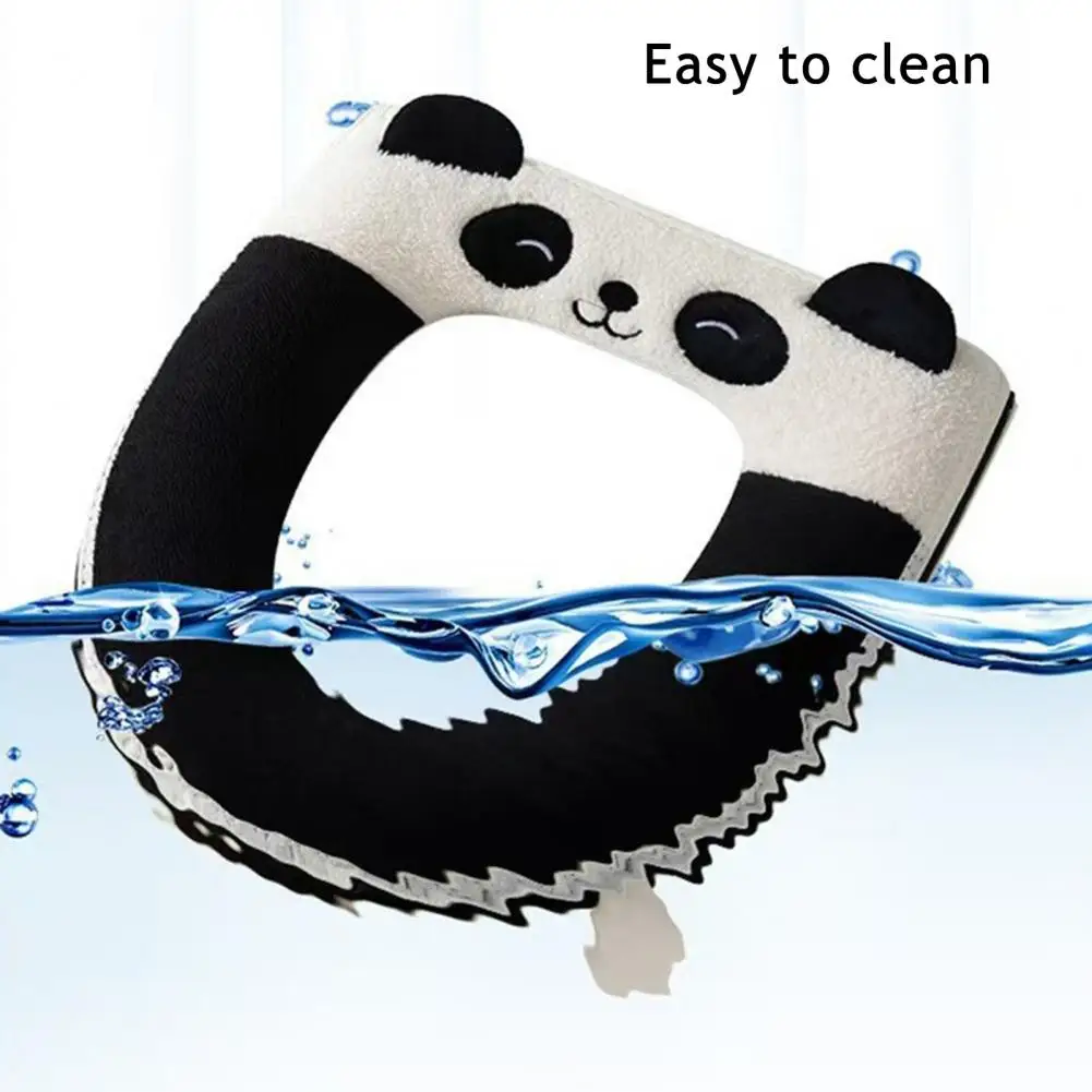 Winter Toilet Mat Thickened Velvet Toilet Seat Cover with Handle Cartoon Panda Bathroom Mat Soft Absorbent Dorm Hotel