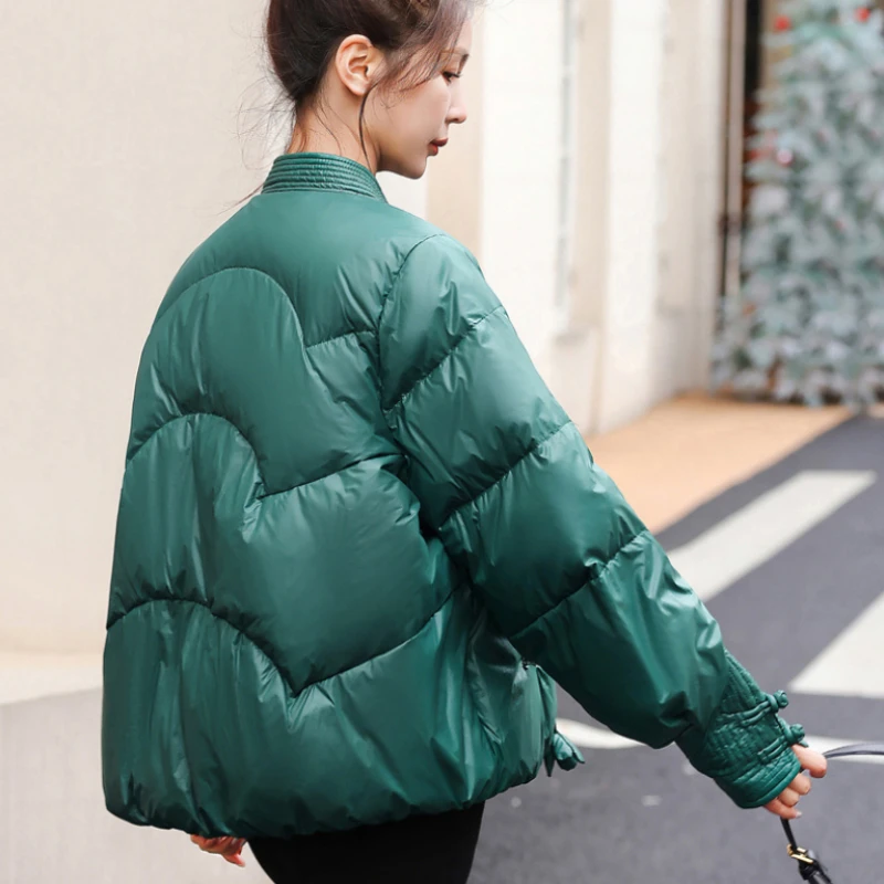 Women's Down Jacket Fall Winter New Outerwears Chinese Style Simple Retro Puffer Coats V-neck Loose Thick Warm Short Down Coats