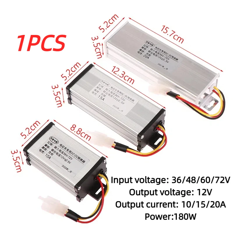 Electric Vehicle Converter DC 36/48/60/72V To 12V 10A 15A 20A 180W Waterproof Power Transformer
