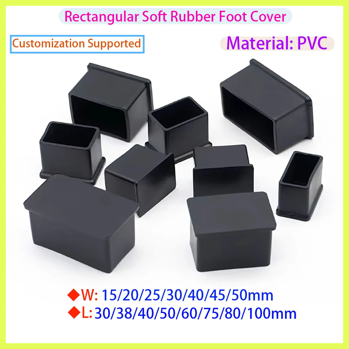 PVC Rectangular Soft Rubber Tube Cover, Table and Chair Foot Pad Protective Cover 15/20/25/30/40/45/50mm image 3