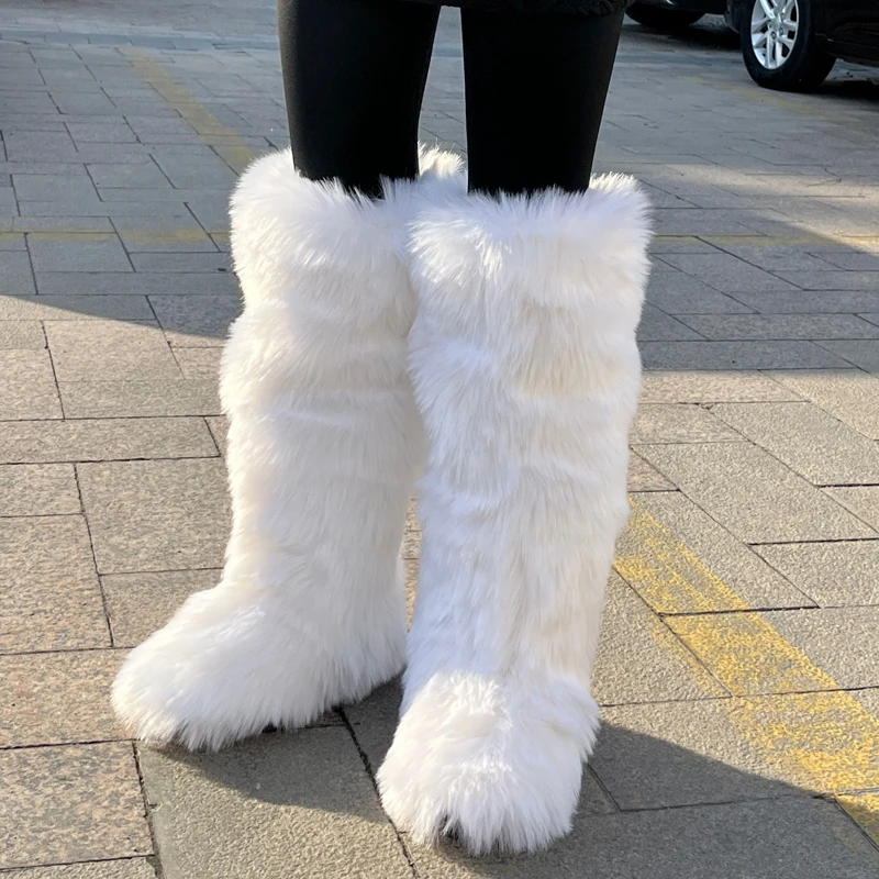 New Woman Boots High Boots Over-the-knee Fur Snow Boots Women\'s Fashion Warm Wool-like Boots Plus Velvet Padded Winter Boots