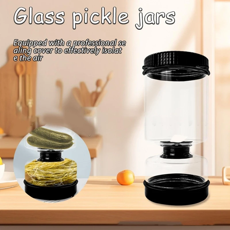 34 Ounce Filtered Picklejar With Flip-Top Lid And Two Small Forks - Glass Pickle Container With Leak-Proof Seal